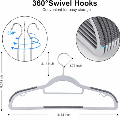 50 Pack Plastic Clothes Hangers, Non Slip, Gray