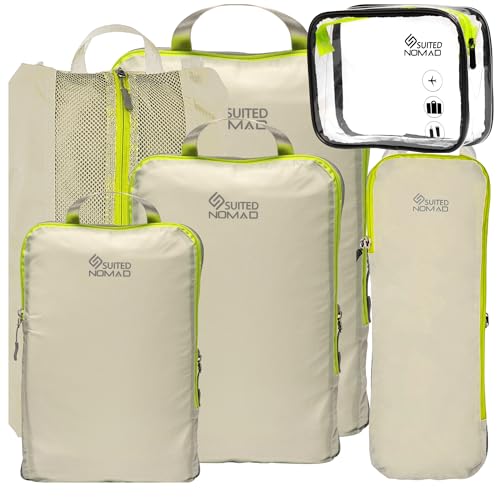 Compression Packing Cubes Set, Suitcase and Backpack Travel Organizer Bags - color: Cool White, size: 6Piece