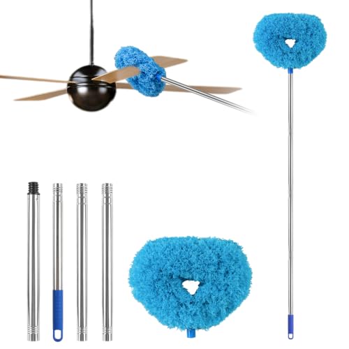 Ceiling Fan Cleaner Duster Reusable Microfiber Ceiling Fan Blade Cleaner Removable Duster with Extension Pole Adjusts 13 to 49.7 Inch for Cleaning Walls Bookshelves Furniture Door Window Top (Blue) - color: Blue