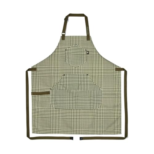 HexClad Eco Modern Chef Apron for Cooking and Grilling, Professional HexTwill Fabric Aprons with Pockets - color: Houndstooth-forest