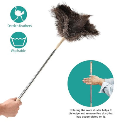 Extendable Ostrich Feather Duster 27-94 Inch, Natural Cleaning Duster Extension Pole Reusable for High Ceilings, Fans, Blinds, Furniture, Interior & Roof Dusting(one Pack) - size: Ostrich Feather