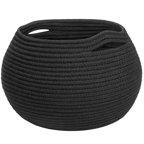 Goodpick Round Woven Rope Storage Basket for Shelves, 10" x 8.3", Black - color: Black, size: 10"D x 8.3"H