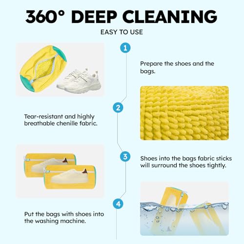 Shoe Washing Machine Bag: Laundry Shoe Bag Keeps Clean - Reusable Shoe Washing Bag for Sneaker Tennis Shoes Unstain Cleaner Kit(Yellow 2 Pcs) - color: Yellow
