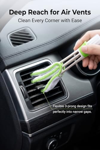 3 PCS Car Vent Cleaner, Automotive Air Conditioner Duster Brush, Multi-Purpose Crevice Cleaning Tool, Auto Interior Detailing Accessories, Window Blind Sweeper, Keyboard Dust Collector (Green)