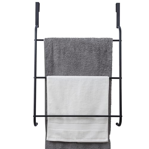 MyGift 3 Tier Over Door Bathroom Towel Rack Matte Black Metal Holder - color: Metal Black