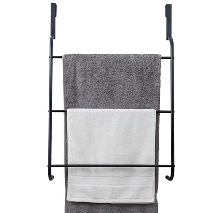 MyGift 3 Tier Over Door Bathroom Towel Rack Matte Black Metal Holder - color: Metal Black