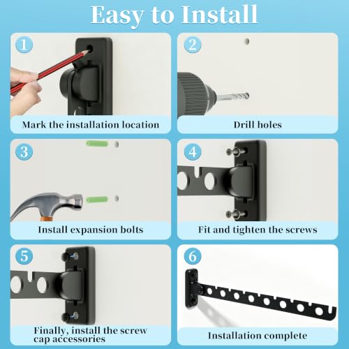 Alise Clothes Drying Rack Wall Mounted,Foldable Coat Hanger Black,1P - color: Black, size: (1 Pack)1008 8-Holes