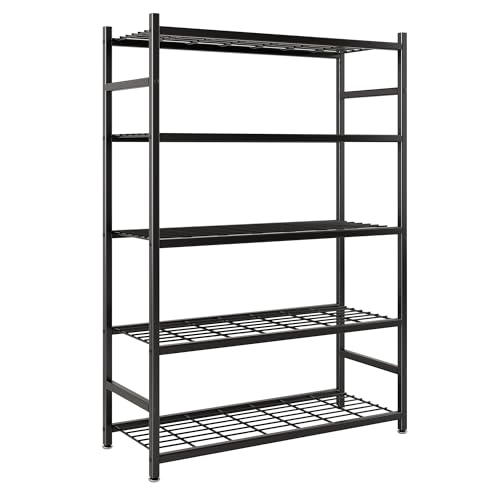 Wide Storage Shelves, 5-Tier Metal Shelving Unit with Leveling Feet, Compact Shelf Organizer for Garage, Kitchen, Pantry and Closet Organization, 36.4" x 11.8" x 68.3", Black - color: Black, size: 36.4" x 11.8" x 68.3"(5T)