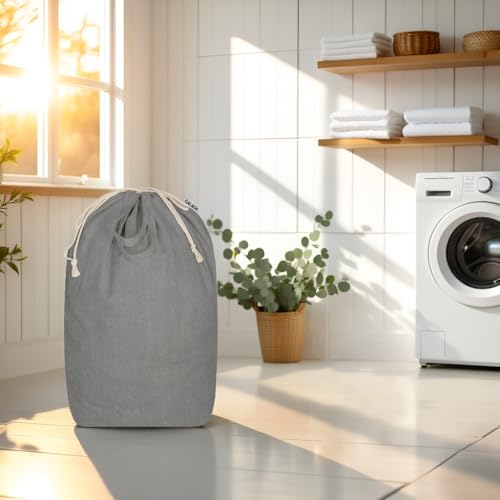 Canvas Laundry Bag with Handles & Square Base, Gray, 13.8"Wx13.8"Dx27.6"H - color: Gray | Square Base, size: 13.8"Wx13.8"Depthx27.6"H