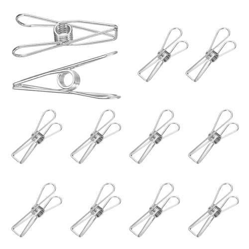 uxcell 12Pcs Clothes Pins for Hanging, 2.2" Metal Clothing Clips Heavy Duty Laundry Spring Pegs, Clothesline Clip Paper Holder Sealer for Holding Clothes, Paper, Food Packages, Silver - color: Silver, size: 2.2"