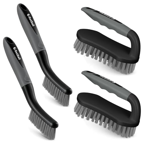 SetSail Scrub Brush, Stiff Bristle Cleaning Scrubber, 4 Pack(Black Grey) - color: Black Grey, size: 4-pack
