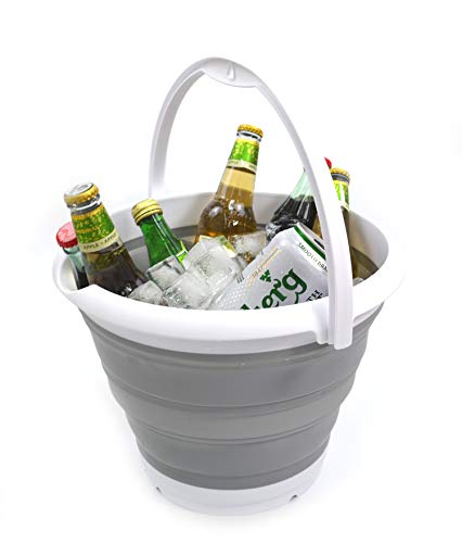 SAMMART 10L (2.64Gallon) Collapsible Fishing Bucket - Indoor and Outdoor Foldable Round Tub with Handle - Portable Plastic Water Pail - Space Saving Waterpot - Trunk Organizer (1, Grey) - color: Gray