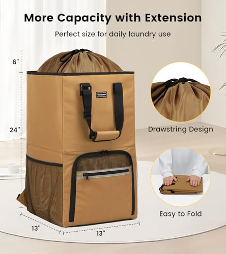 Vorspack Laundry Backpack with Shoulder Straps, Extra Large Hamper, Kahki - color: Khaki, size: Large