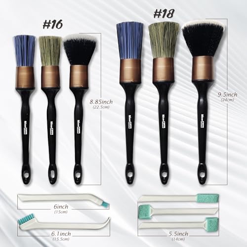11PCS Car Detailing Brush Set, Boars Hair & Ultra Soft Detail Brushes, Gold - color: Gold 11pcs Detailing Brush Set