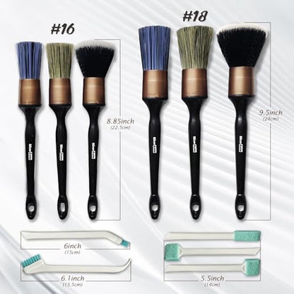 11PCS Car Detailing Brush Set, Boars Hair & Ultra Soft Detail Brushes, Gold - color: Gold 11pcs Detailing Brush Set