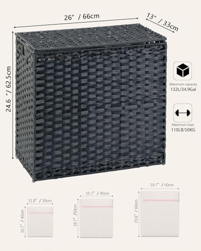 SETVSON Laundry Hamper with Lid Laundry Basket 35 Gal PE Rattan, Black - color: Black, size: 35.0 Gal