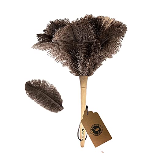 DDZMZ Ostrich Feather Duster for Cleaning with Wooden Handle, 16", Brown - color: Brown 16"