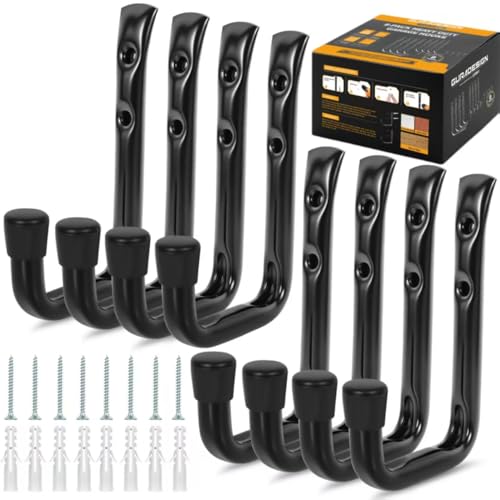 GURADESIGN 8-Pack Heavy Duty Garage Hook for Hanging 50 lbs, J Utility Hooks for Garage, Metal Wall Hooks Heavy Duty, Garage Hook for Hanging, Black