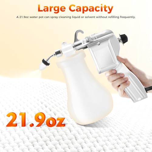 Textile Spot Cleaning Gun Electric, 60W High-Pressure Fabric Stain Remover with 0.65L Tank, Adjustable Spray Nozzle, 110V Upholstery Cleaning Tool for Carpets, Auto Interiors, Apparel(Silver)