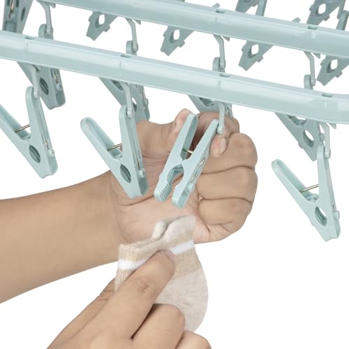Foldable Clip Hangers with 26 Drying Clips, Underwear Hanger with Clips, Plastic Laundry Clip and Drip Drying Hanger for Socks, Bras, Lingerie, Clothes, Sturdy, Blue - color: Light Blue, size: 1 PC