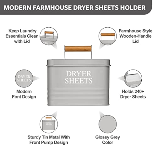 Calindiana Modern Farmhouse Metal Laundry Dryer Sheets Holder Fabric Softener Dispenser with Lid for Laundry Room Decor and Accessories and Space Saving Laundry Room Organization and Storage, Grey - color: Grey