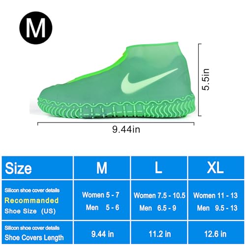 Shiwely Waterproof Shoe Covers, Silicone Reusable Shoe Cover Non-slip Durable Zipper Elastic Rain Cover Protection for Men Women (M (Women 5-7, Men 5-6), Green) - color: Green, size: M (Women 5-7, Men 5-6)