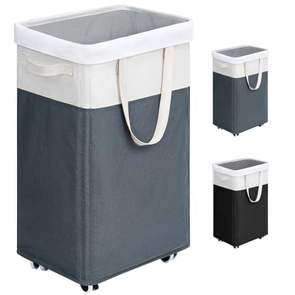 Goodpick 75L Rolling Dirty Clothes Hamper with Wash Bag for Laudnry - color: Grey & White 1-Pack