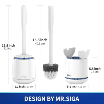 MR.SIGA Toilet Bowl Brush and Holder, Sturdy Long Handle, White, 1 Pack - color: White, size: One Size