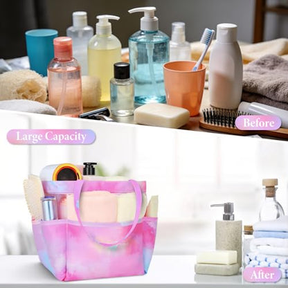 Mesh Shower Caddy Portable - 9 Pockets, Shower Bag for Dorm Room Camping - color: gradient pink