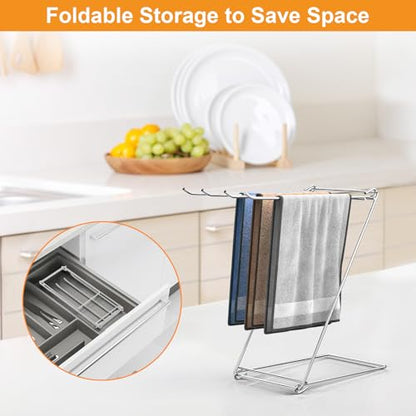 Kitchen Towel Holder Stand, 4-Arm Dish Towel Holder Countertop Towel Drying Rack for Bathroom, Free Standing Hand Towel Stand Washcloth Dish Cloth Drying Rack, Z-Shaped Folding Hanging Towel Bar Stand - size: 1 Pack