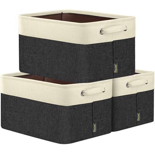BALEINE 3 Pack Fabric Closet Storage Bins for Shelves, Linen Closet Organizers and Storage, Decorative Baskets for Organizing, Shelf, Clothes, Home, Office (Black, 15"x11"x9.5") - color: Black, size: 3PCS/Large-15x11x9.5