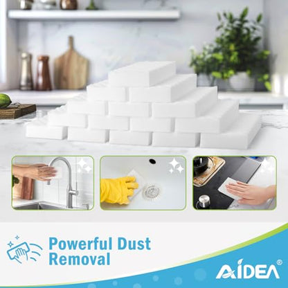 AIDEA Magic Sponges Cleaning Eraser, 2X Density Stronger Sponge for Household, Powerful Scrubber Foam Pads, Multi-Surface Cleaning Supplies for Kitchen, Furniture, Bathroom, Sink, Wall, 12 Pads