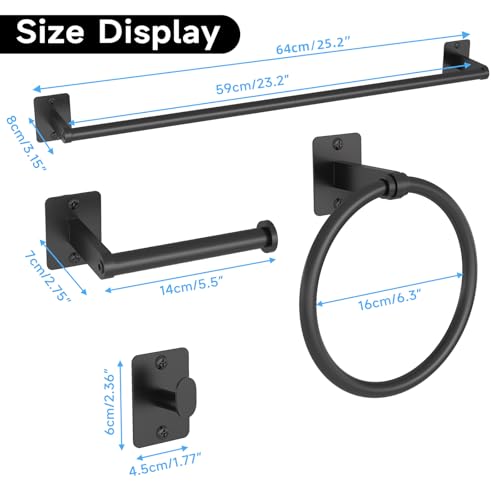 KLJKPA 20-Piece Bathroom Accessories Set, 24 inch Towel Bar - color: Black, size: 20 Piece