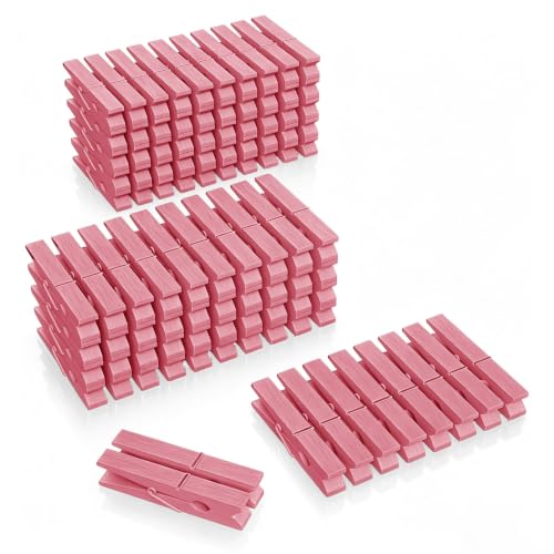 100 Pcs Wooden Clothespins Bulk - 2.9 Inch Cheer Pink Clothes Pins - color: Pink