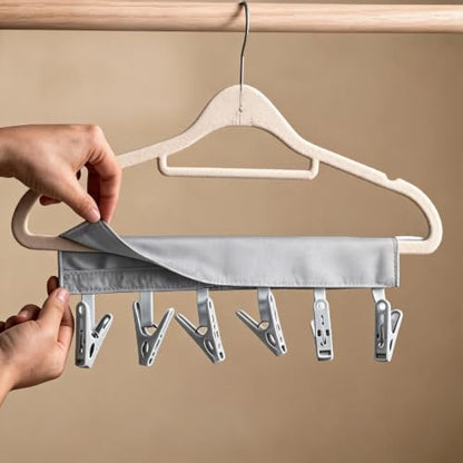 Portable Hanger Clips Travel Clothesline Folding Towel Drying Rack - color: Gray