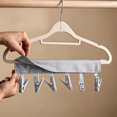 Portable Hanger Clips Travel Clothesline Folding Towel Drying Rack - color: Gray