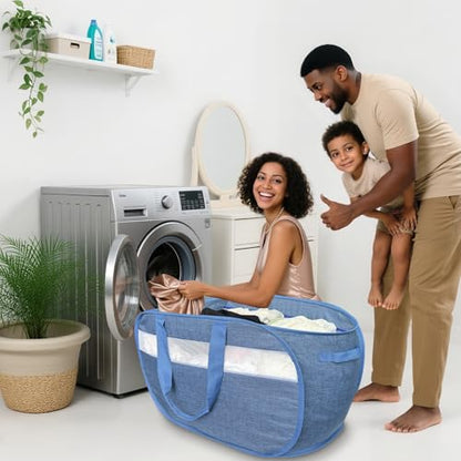 100L Mesh Pop Up Laundry Hampers with Handles, Extra Large Collapsible Laundry Baskets 2 Pack, Portable Travel Laundry Basket, Dirty Clothes Hamper Light Breathable, Bule. 2H - color: Green & Green