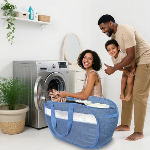 100L Mesh Pop Up Laundry Hampers with Handles, Extra Large Collapsible Laundry Baskets 2 Pack, Portable Travel Laundry Basket, Dirty Clothes Hamper Light Breathable, Bule. 2H - color: Green & Green