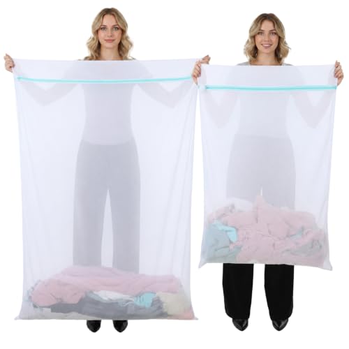 6 Pcs Extra Large Mesh Laundry Bags for Delicates, 43 x 35 and 24 x 32 Inches Jumbo Mesh Wash Garment Dryer Bag Zippered for Washer Dryer Net Bed Sheet Blanket Underwear Lingerie Travel Storage