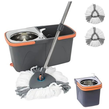 360° Rotating Spin Mop and Foldable Bucket Set, Dual Clean & Dirty Water System, Hands-Free Easy Spin Wringing, Heavy-Duty Microfiber Mop with 2 Mop Heads for All Floor Types (TWINS - LV-A03-1)