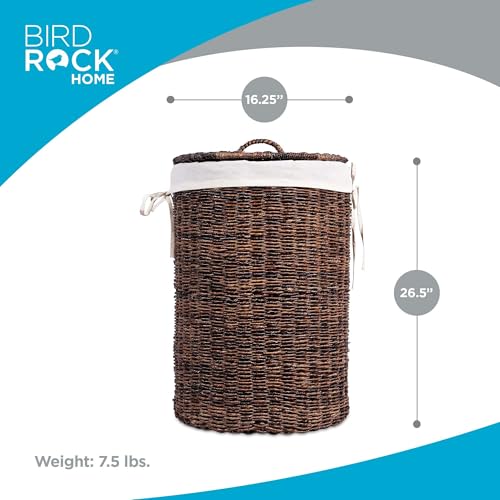 BIRDROCK HOME Seagrass Laundry Hamper with Lid & Liner - Handwoven Round Basket with Handles for Laundry/Dirty Clothes - Organizer, Storage, Shelves, Bin in Bathroom, Bedroom & Laundry Room - Espresso - color: Espresso
