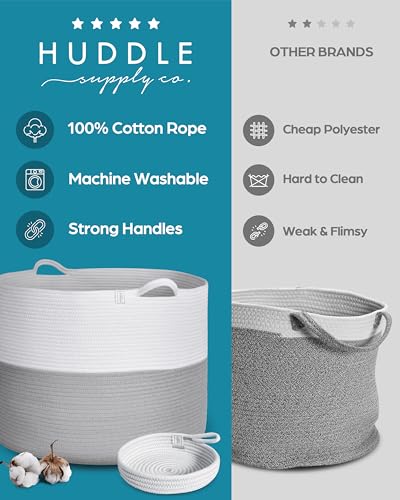Huddle XXXXL WASHABLE Jumbo 125L Blanket Basket for Living Room, Toys, Baby - color: Grey and White, size: Jumbo