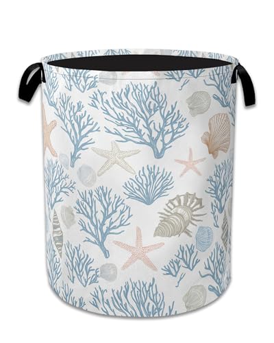 Starfish Coral Shells Laundry Hamper With Handle,Foldable Oxford Cloth Ocean Laundry Basket,20.8"x16" Clothes Storage Basket for Laundry Room/Bedroom/Bathroom - color: Starfish Coral Shells Ocean