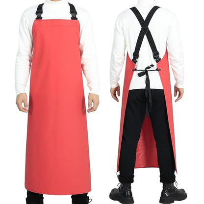 Heavy Duty Waterproof Apron,PVC, Adjustable Cross Strap,Chemical Resistant, for Butchering, Dishwashing, Food Factory - color: Red