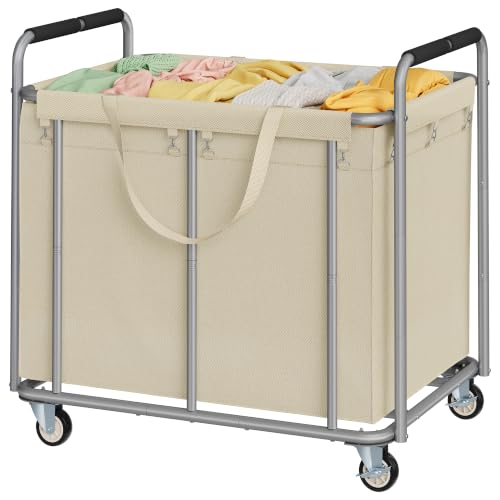Tajsoon Large Laundry Cart with Wheels 450L, Large Laundry Basket, Kahki - color: Khaki, size: 1 Bag