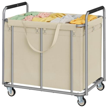 Tajsoon Large Laundry Cart with Wheels 450L, Large Laundry Basket, Kahki - color: Khaki, size: 1 Bag