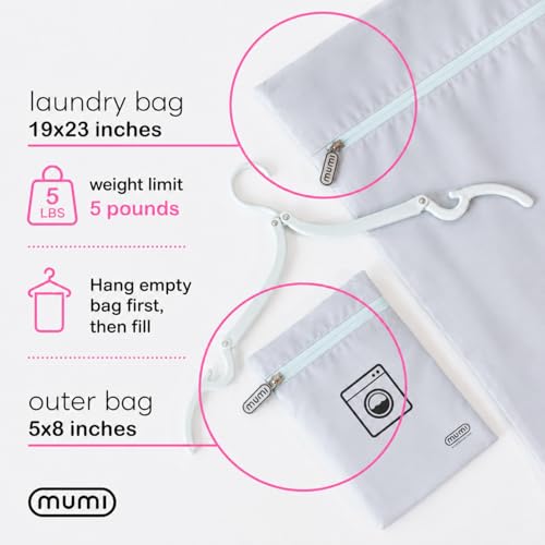 MUMI Smell-Proof Travel Laundry Bag with Folding Hanger, Grey - color: Grey
