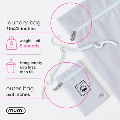 MUMI Smell-Proof Travel Laundry Bag with Folding Hanger, Grey - color: Grey