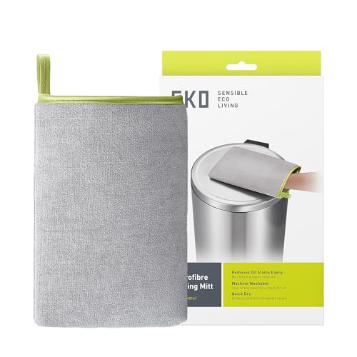 EKO Microfiber Cleaning Mitt for Stainless Steel – Lint-Free Reusable Polishing Cloth & Cleaning Glove, Machine Washable Streak-Free Cloth for Kitchen Appliances, Trash Can, Faucet, Mirror & Car