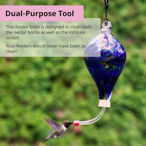 Hummingbird Feeder Cleaning Brush - Dual Purpose-Head - 14" x 1.7" - Long Bottle & Tube Cleaner, Dishwasher-Safe Bristles, Removes Nectar Residue from Nozzle & Narrow Feed Socket by FryOilSaver Co